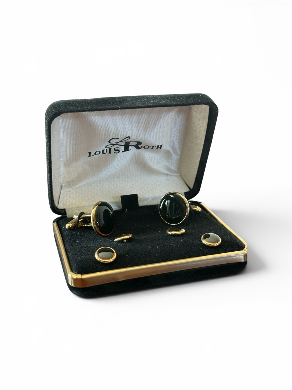 Louis Roth Cufflinks and
Tuxedo Studs Coordinated Mens Black Gold Set New